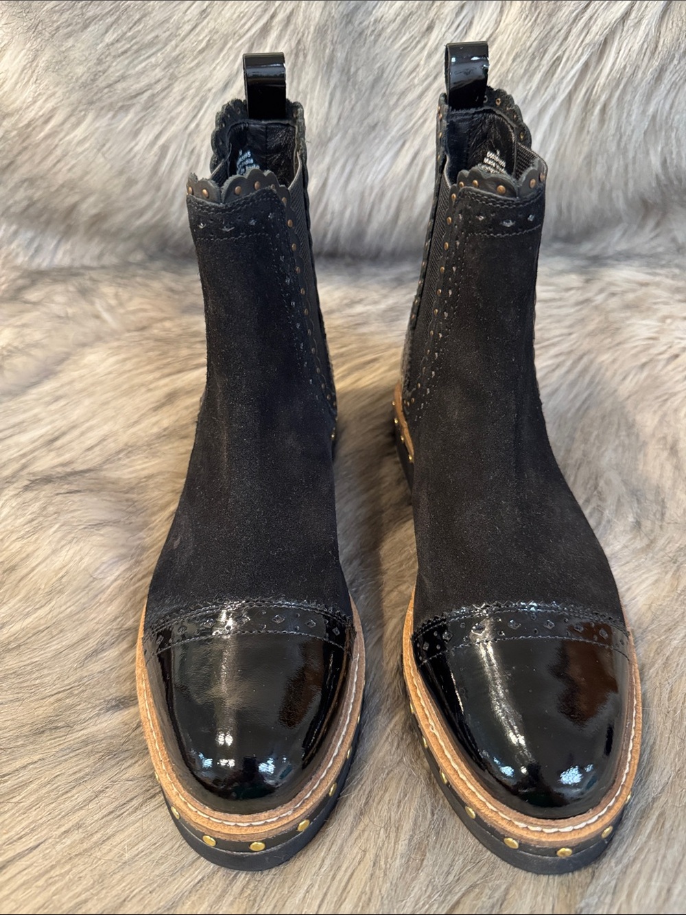 Free People Black Suede & Patent Chelsea Boot with Stud Detail Size 38 - Picture 4 of 9